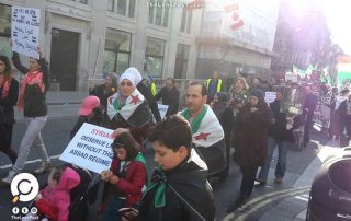 مظاهرة في لندن ضد مجزرة الغوطة الشرقية بسوريا